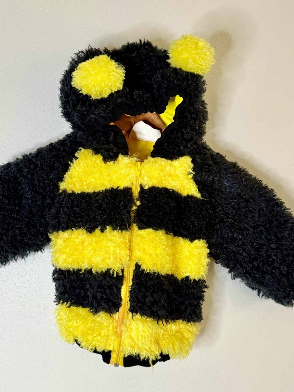 Toddler Bumble Bee Costume Fuzzy Hooded Zip Up Halloween Black Yellow